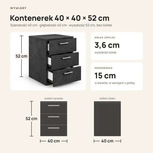 Kontenerek pod biurko - Beton Czarny