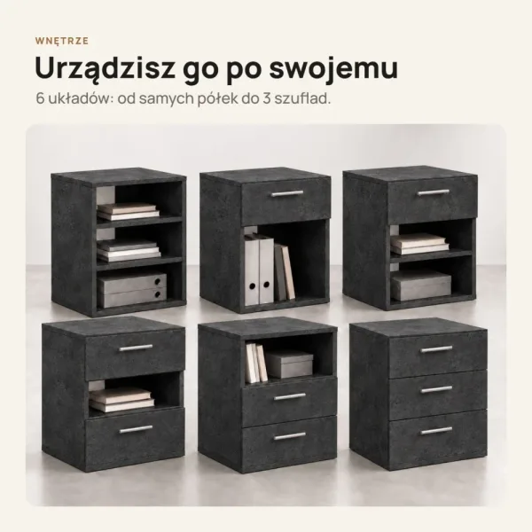 Kontenerek pod biurko - Beton Czarny