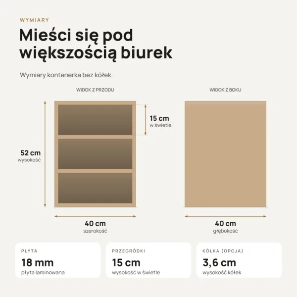 Kontenerek pod biurko - Dąb Cremona