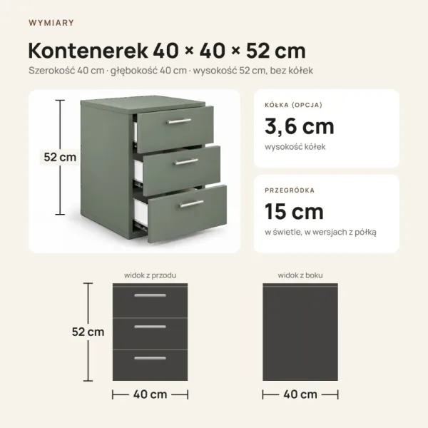 Kontenerek pod biurko - Dymiona Zieleń