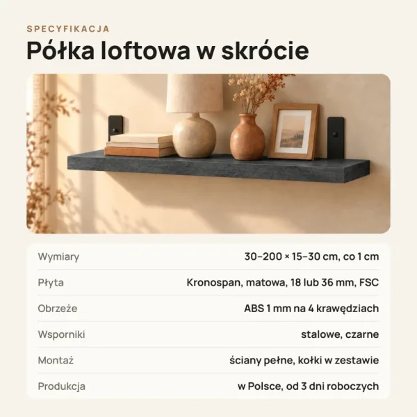 Półka loftowa - Beton Czarny