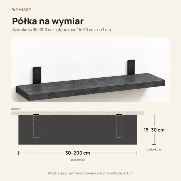 Półka loftowa - Beton Czarny