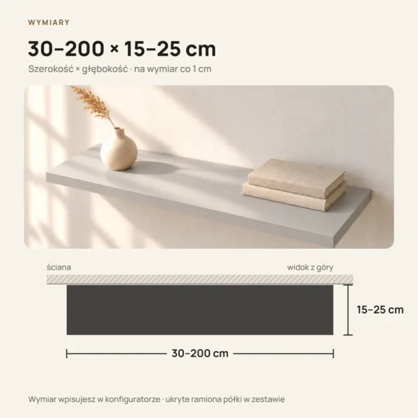 Półki wiszące - Szare - 120 x 8 cm i 60 x 12 cm (wycena indywidualna)