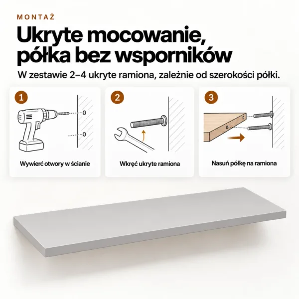 Półki wiszące - Szare - 120 x 8 cm i 60 x 12 cm (wycena indywidualna)