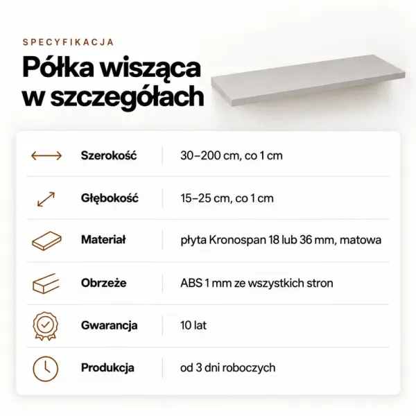 Półki wiszące - Szare - 120 x 8 cm i 60 x 12 cm (wycena indywidualna)