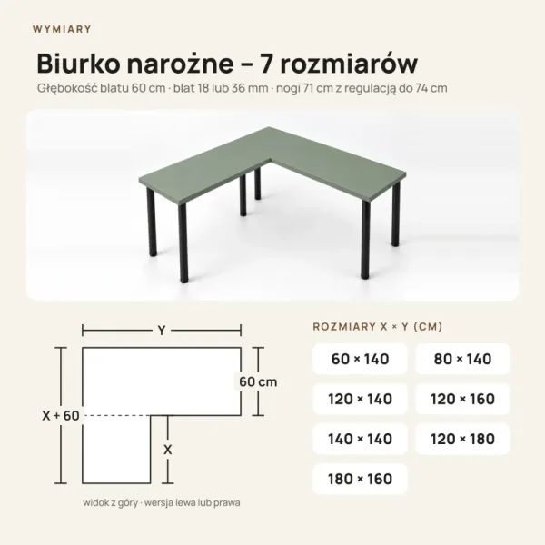 Biurko narożne - Dymiona Zieleń