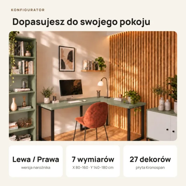 Biurko narożne loft - Dymiona Zieleń