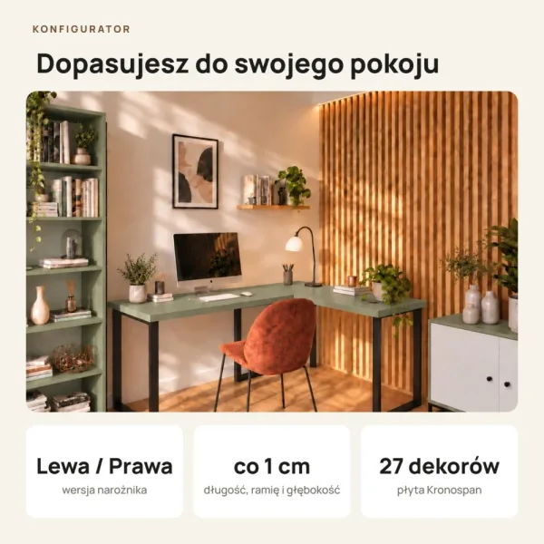 Biurko narożne loft - Dymiona Zieleń