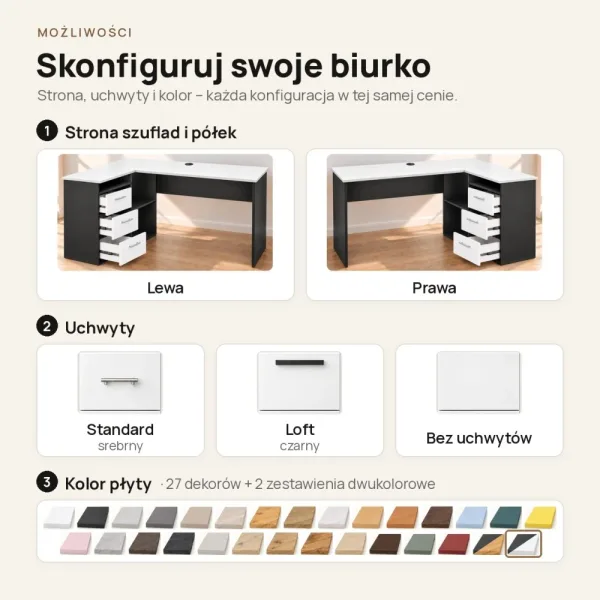 Biurko lekarskie narożne z szufladami - Czarny / Biały