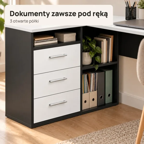 Biurko lekarskie narożne z szufladami - Czarny / Biały