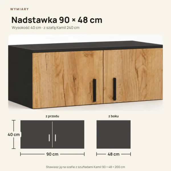 Nadstawka do szafy Kamil - Czarny / Dąb Złoty