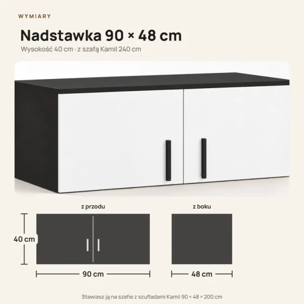 Nadstawka do szafy Kamil - Czarny / Biały