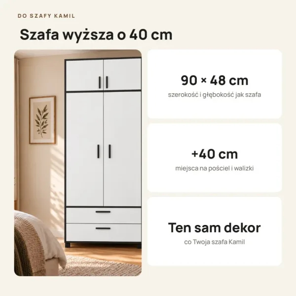 Nadstawka do szafy Kamil - Czarny / Biały