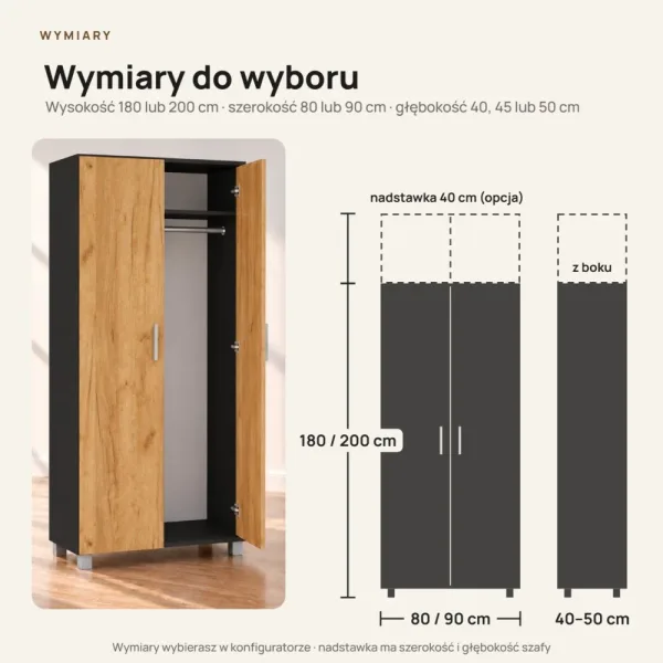 Szafa podwójna - Czarny / Dąb Złoty
