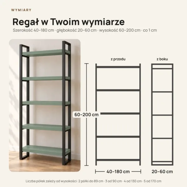 Regał Metalowy Loftowy Industrialny Dymiona Zieleń