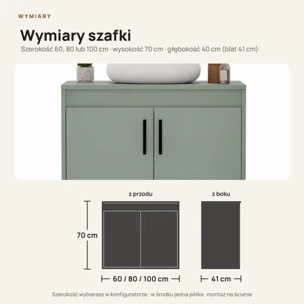 Wisząca łazienkowa szafka pod umywalkę - Dymiona Zieleń