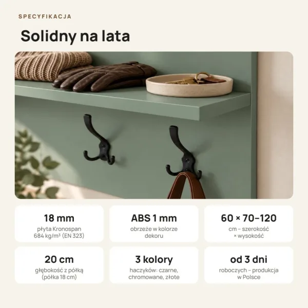 Wieszak ścienny pionowy - Dymiona Zieleń - Na ubrania