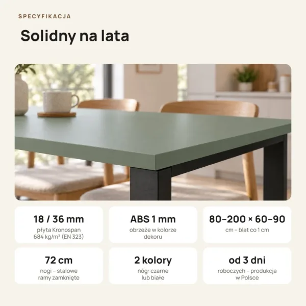 Stół kuchenny z metalowymi nogami - Dymiona Zieleń