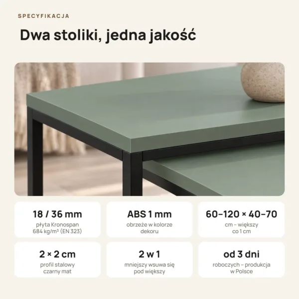 Stolik metalowy podwójny Dymiona Zieleń - kolekcja Metalove