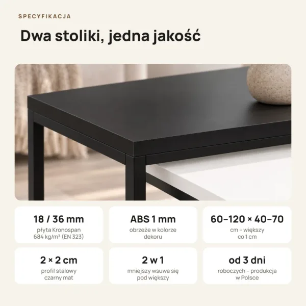 Stolik metalowy podwójny Czarny / Biały - kolekcja Metalove