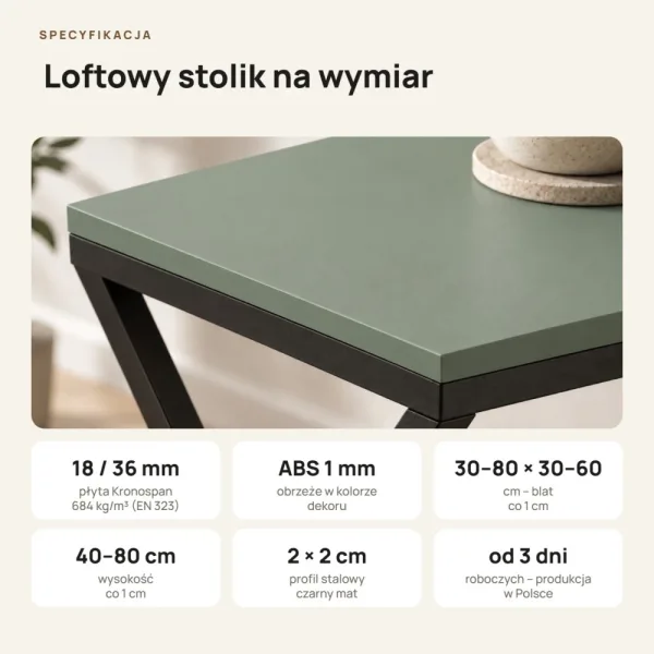Stolik metalowy X - Dymiona Zieleń