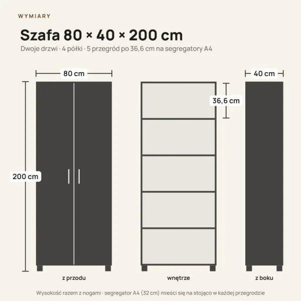 Szafa biurowa na segregatory - Beton Czarny