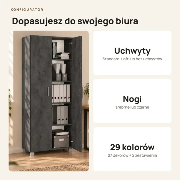 Szafa biurowa na segregatory - Beton Czarny