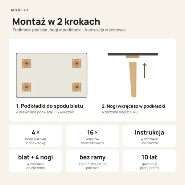 Stół kuchenny z nogami bukowymi - Beton Rdzawy