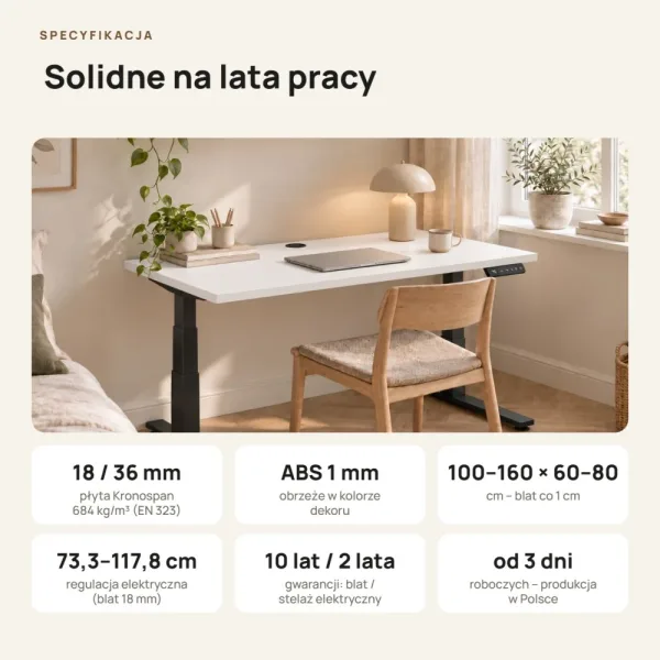 Biurko z elektryczną regulacją wysokości - Biały
