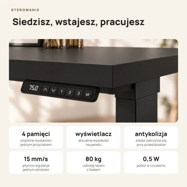 Biurko z elektryczną regulacją wysokości - Czarny