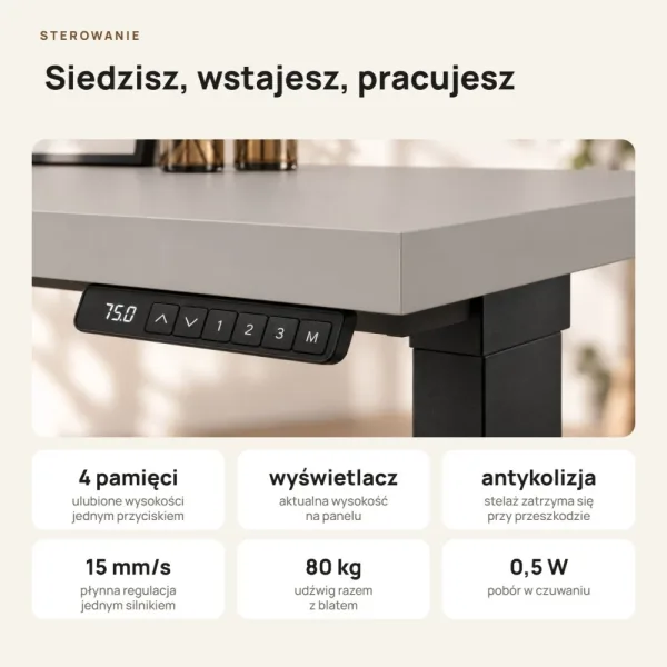 Biurko z elektryczną regulacją wysokości - Szary