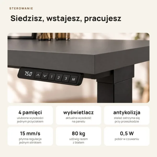 Biurko z elektryczną regulacją wysokości - Grafit