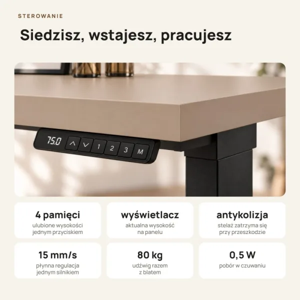 Biurko z elektryczną regulacją wysokości - Cappuccino