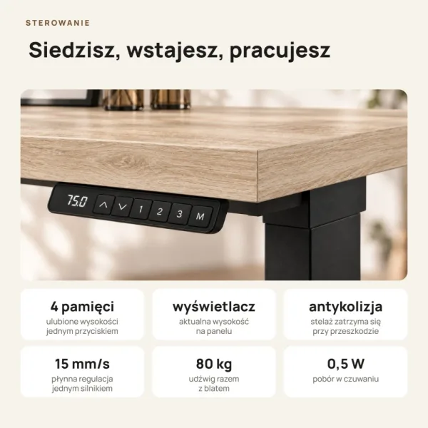 Biurko z elektryczną regulacją wysokości - Dąb Sonoma