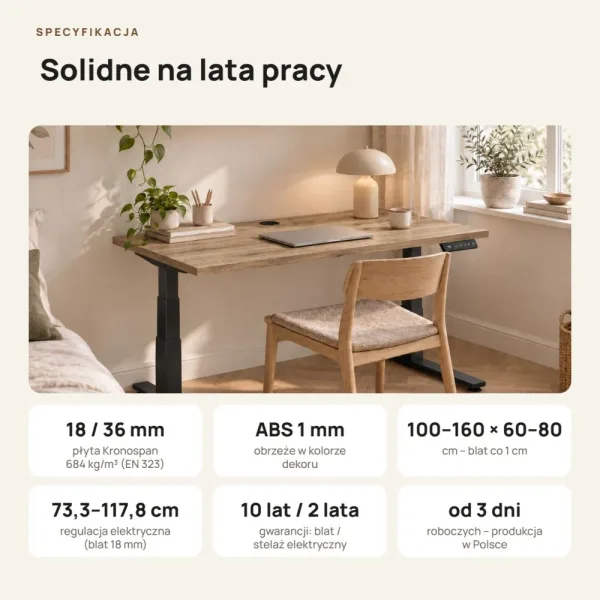 Biurko z elektryczną regulacją wysokości - Dąb Kamienny