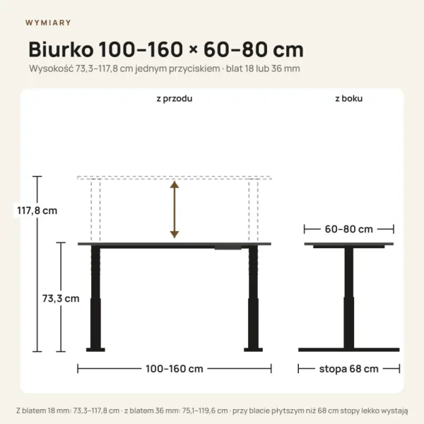 Biurko z elektryczną regulacją wysokości - Olcha