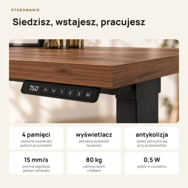 Biurko z elektryczną regulacją wysokości - Orzech