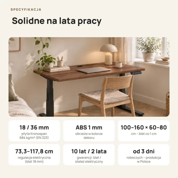 Biurko z elektryczną regulacją wysokości - Orzech