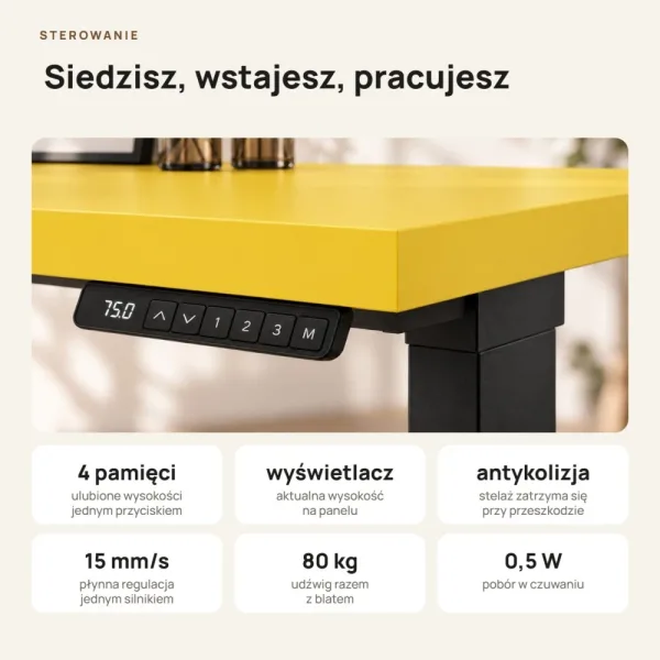 Biurko z elektryczną regulacją wysokości - Żółty