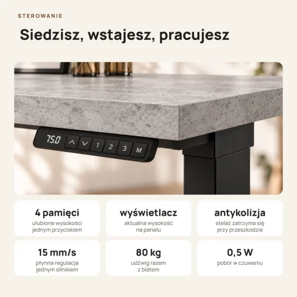 Biurko z elektryczną regulacją wysokości - Beton