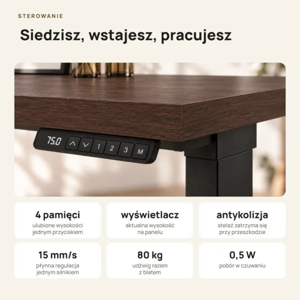 Biurko z elektryczną regulacją wysokości - Wenge