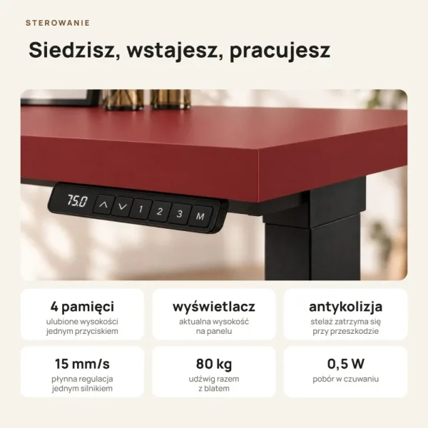 Biurko z elektryczną regulacją wysokości - Czerwony