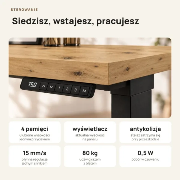 Biurko z elektryczną regulacją wysokości - Dąb Artisan