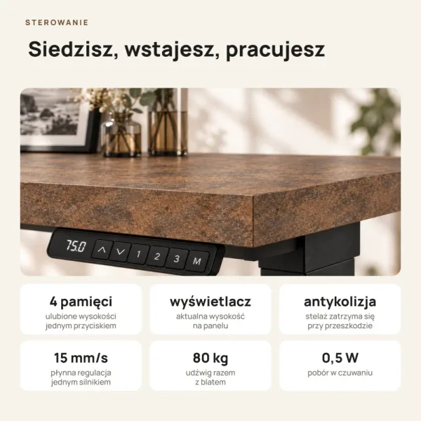 Biurko z elektryczną regulacją wysokości - Beton Rdzawy