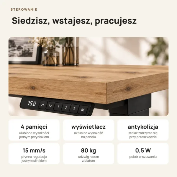 Biurko z elektryczną regulacją wysokości - Dąb Evoke