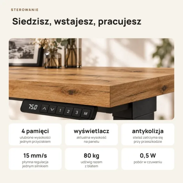 Biurko z elektryczną regulacją wysokości - Dąb Wotan