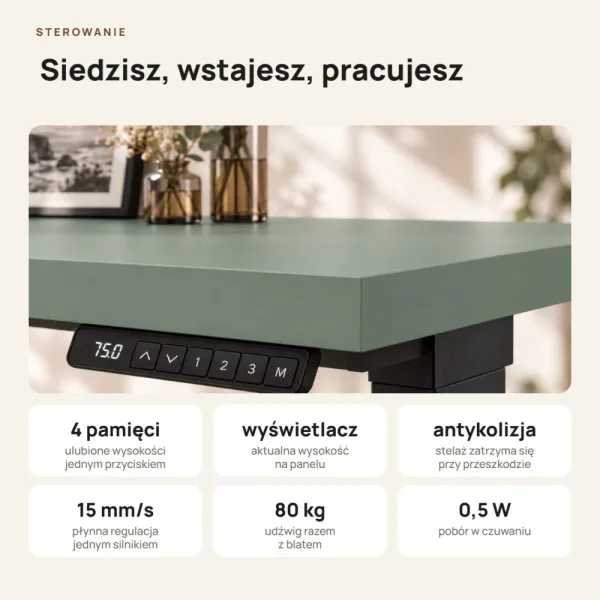 Biurko z elektryczną regulacją wysokości - Dymiona Zieleń