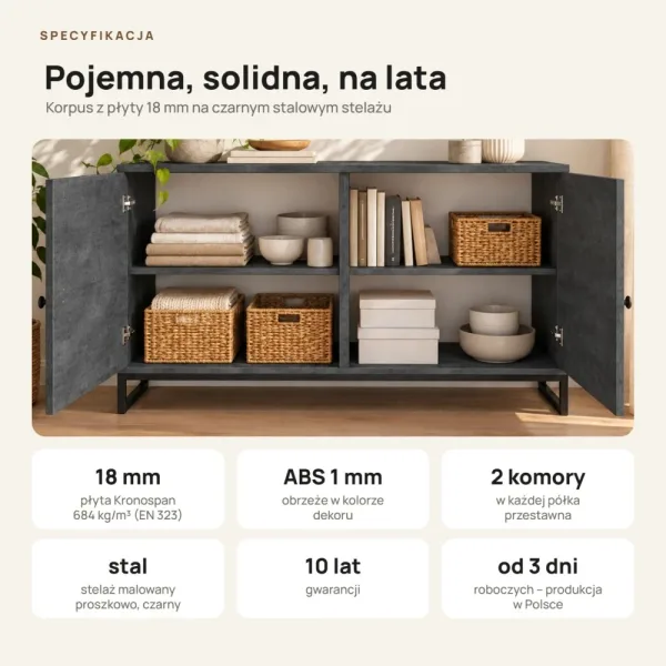 Komoda metalowa Beton Czarny - kolekcja Metalove