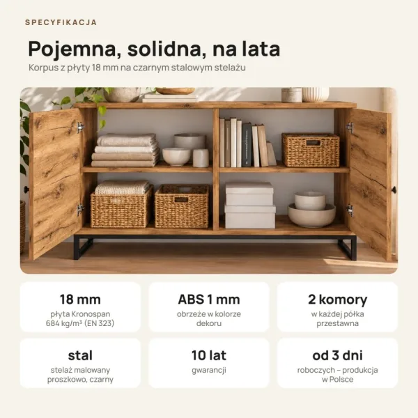 Komoda metalowa Dąb Wotan - kolekcja Metalove