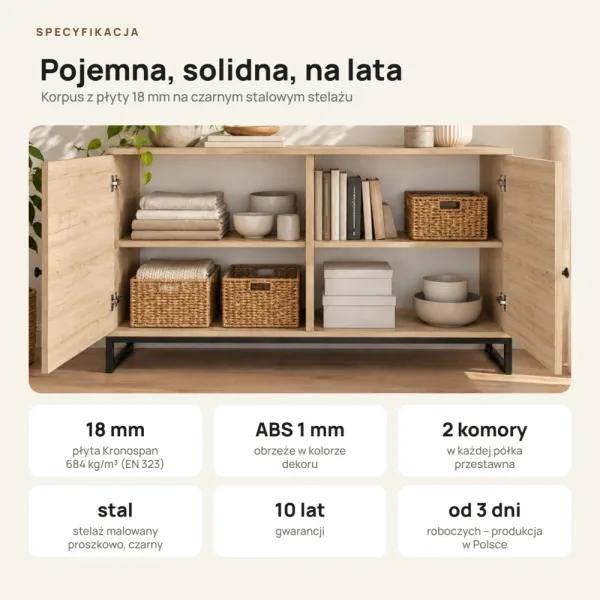 Komoda metalowa Dąb Cremona - kolekcja Metalove